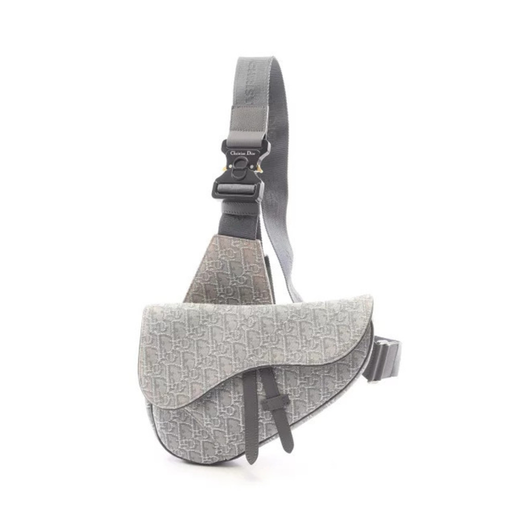 Christian Dior SADDLE Oblique Waist Bag Body Canvas Leather Gray